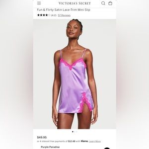 Victoria Secret Fun & Flirty Satin Lace Trim Mini Slip